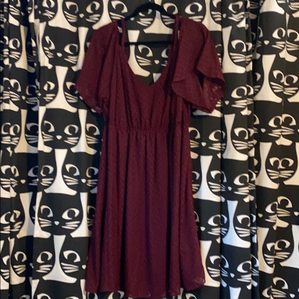 Torrid off shoulder dress maroon with soft texture